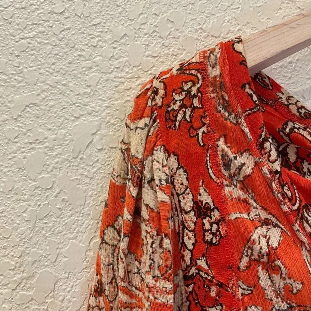 Free People Say The Word Orange Ruby Red Bohemian Peasant Floral Blouse Size Sma